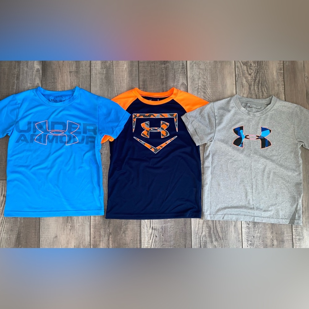 Under Armour Navy Blue Neon Orange Gray Short Sleeve Bundle Lot Boy’s Size 6